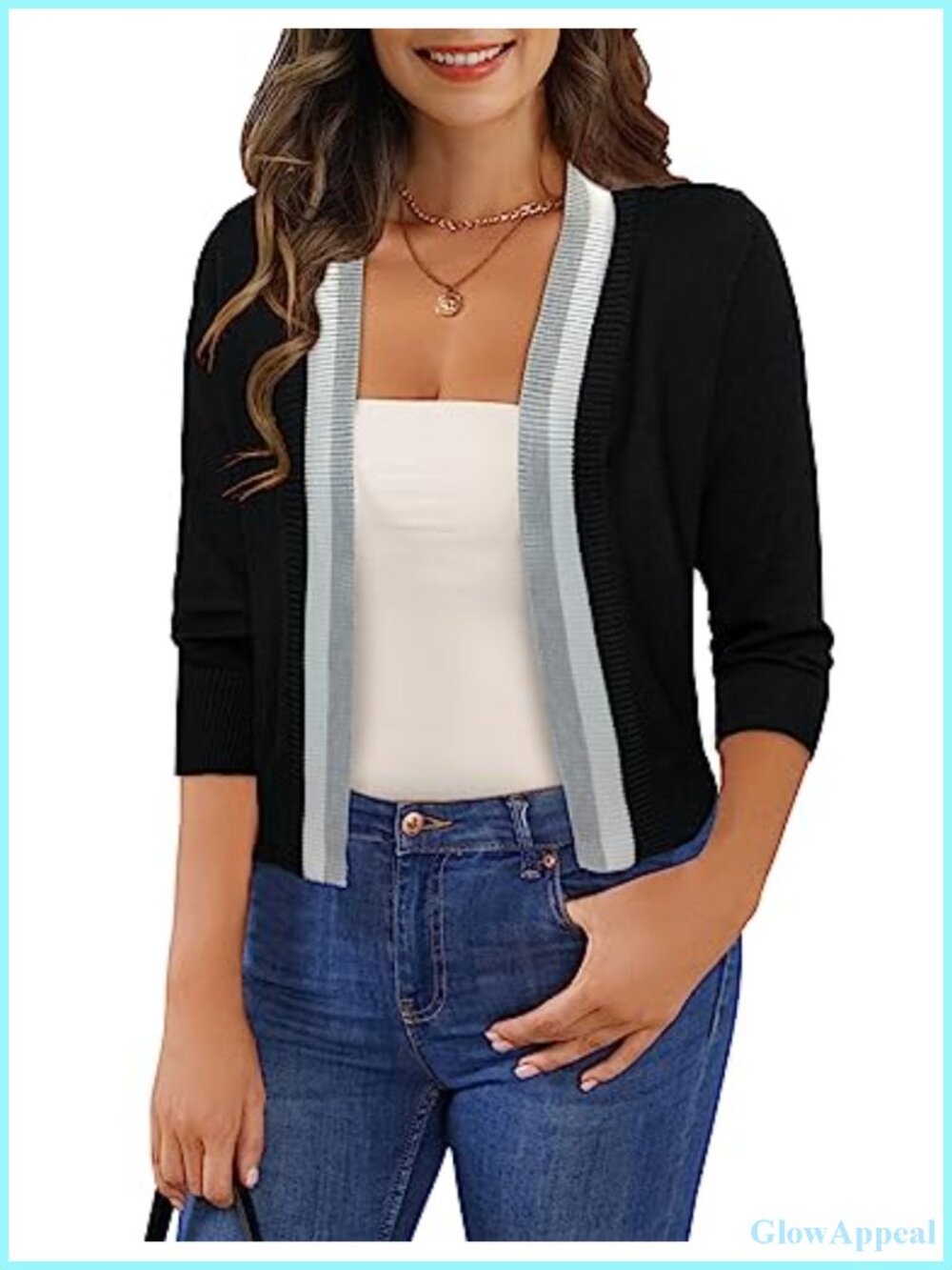 Women's 3/4 Sleeve Cropped Cardigan Shrug Sweater